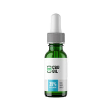 Load image into Gallery viewer, A green glass bottle featuring a dropper cap, labeled "CBD Asylum 35% 3500mg CBD Oil 10ml (BUY 1 GET 2 FREE)." The label highlights "35% Strength Peppermint" and specifies that the product is "To Be Taken Orally." Enhanced with Full Spectrum Terpenes, the white background ensures the bottle remains the focal point of the image.