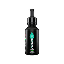 Load image into Gallery viewer, A black dropper bottle from the brand Haze features a green droplet icon and "HAZE" written vertically on the label. The bottle is labeled "30ml MINT" and "6000mg CBD Drops," showcasing its volume and high concentration of CBD oils. The background is plain white.