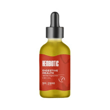 Load image into Gallery viewer, A green glass dropper bottle labeled "Hembiotic 2500mg Bulk CBD Oil - 50ml" with a red label. The label also indicates it is Broad Spectrum CBD oil with 2500 mg strength and vegan friendly. The bottle has a black dropper cap, and there are design elements in the background of the label.