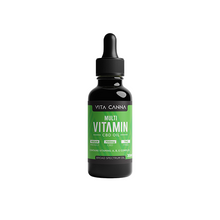 Load image into Gallery viewer, A black dropper bottle labeled &quot;Vitacanna 700mg Broad Spectrum CBD Oil&quot; features a green label highlighting &quot;Vegan,&quot; &quot;THC-Free,&quot; &quot;Contains Vitamins B &amp; C,&quot; and made from organic hemp, available in a 30ml size.
