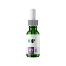 Load image into Gallery viewer, A green glass dropper bottle labeled &quot;CBD Asylum 35% 3500mg CBD Oil&quot; with a strength dosage of acai berry. The bottle features a gray dropper cap and a white label adorned with green and purple text. The label also specifies that it contains Full Spectrum Terpenes and is intended for oral use.
