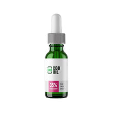 Load image into Gallery viewer, A green bottle with a gray dropper cap, labeled &quot;CBD Asylum 35% 3500mg CBD Oil&quot; and &quot;Mixed Berry&quot; in pink text. The label also mentions &quot;Full Spectrum Terpenes&quot; and indicates the product is meant &quot;To be taken orally&quot;. The bottle features a minimalist design with small icons and text on the white label.
