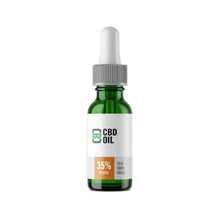Load image into Gallery viewer, A small green glass bottle with a gray dropper cap labeled &quot;CBD Asylum 35% 3500mg CBD Oil 10ml&quot; and &quot;BUY 1 GET 2 FREE.&quot; The label also includes text that says &quot;To be taken orally&quot; and highlights its full spectrum terpenes. The bottle is set against a plain white background.
